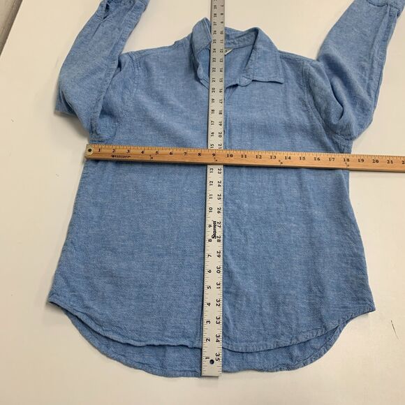 Orvis Button Shirt Womens Small Copen Blue Linen Blend Long Sleeve Spread Collar - Picture 7 of 14